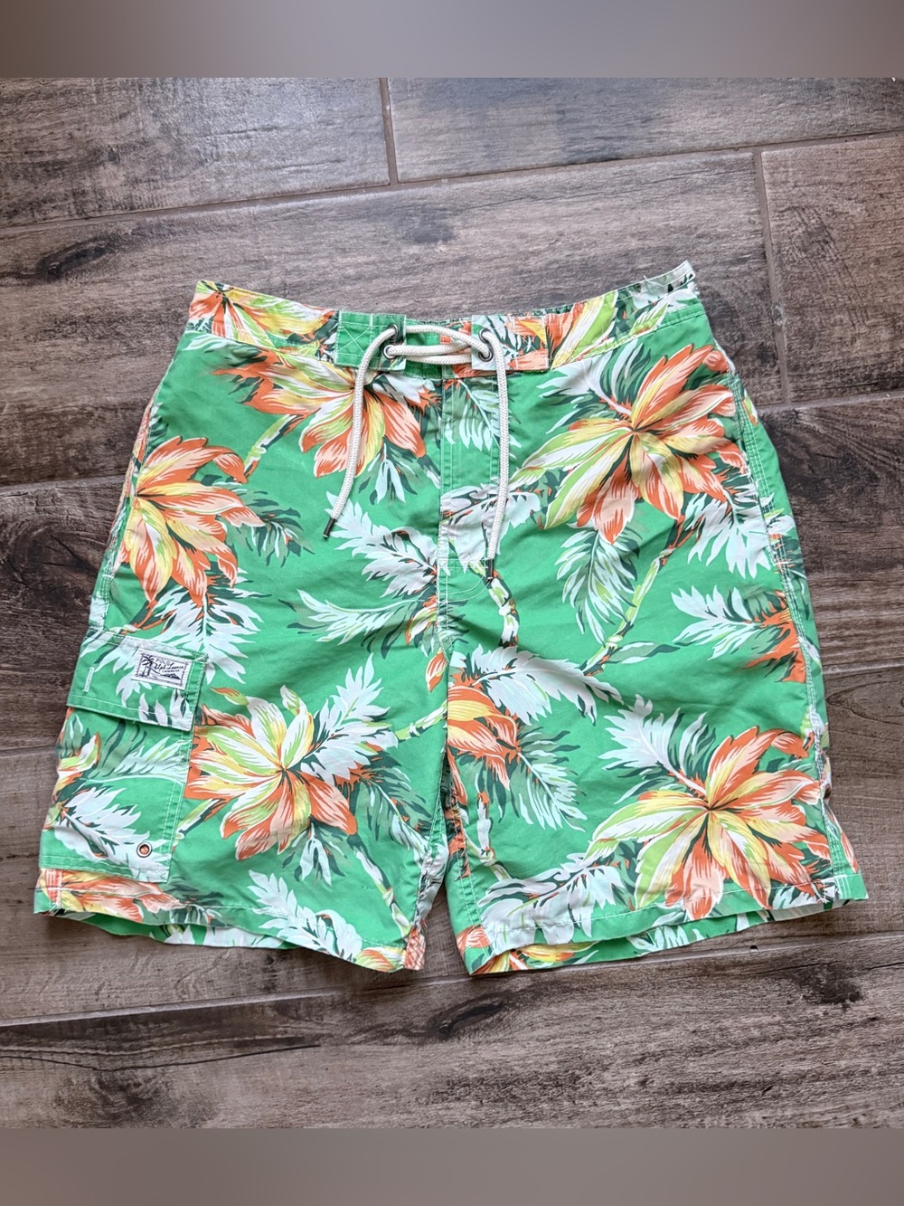 Polo by Ralph Lauren Green Topical Floral 9” Swim Shorts,M